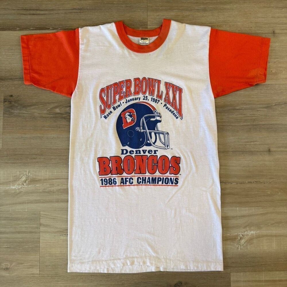 Vintage Denver Broncos 1986 AFC Champions Super Bowl Orange & White Size Large